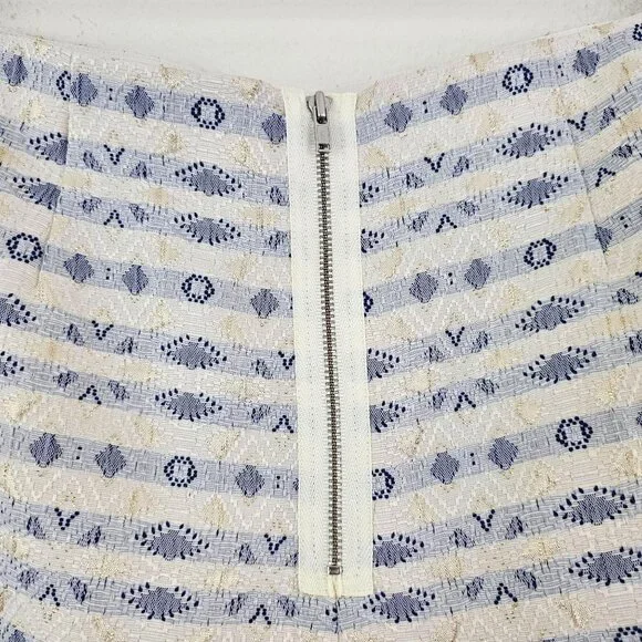J. CREW F Women Sz 10 Gold Blue White Metallic Jacquard Brocade Skirt Lined Zip - Picture 7 of 10
